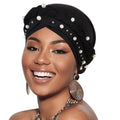 DRESHOW Turban Pre-Tied Twisted Hat Thread African Head Wraps for Black Women Chemo Cancer Cap Braid Hair Cover - color: 1 Pc Twisted Braid With Pearls: Black