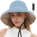 vidsel Womens Sun Hats Wide Brim Reversible Bucket Cotton Hat Packable Summer Travel Cap with Hat Clip,UV Protection - color: Medium-beige+blue, size: Medium