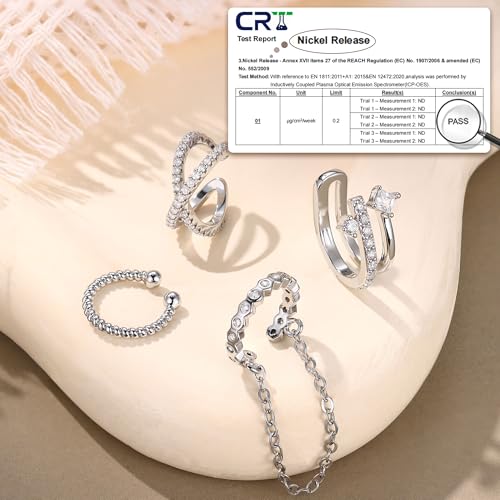 Florideco 4 PCS Ear Cuffs Non Piercing Hypoallergenic 14K Gold Plated Ear Cuff Earrings for Women Trendy CZ Clip On Cartilage Earring Set Dainty Adjustable Fake Piercings Earrings - color: Cross CZ: Silver Plated