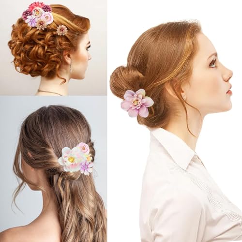 21 PCS Flowers Hair Accessories for Women and Girls Boho Hair Barrettes Clips Floral Rose Bride Headpiece for Wedding Festival - color: Pink, size: 1 Count (Pack of 21)