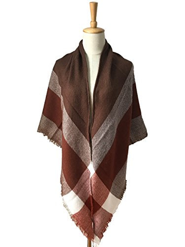 Wander Agio Womens Warm Long Shawl Winter Wraps Large Scarves Knit Cashmere Feel Plaid Triangle Scarf - color: Fichu Coffee 27
