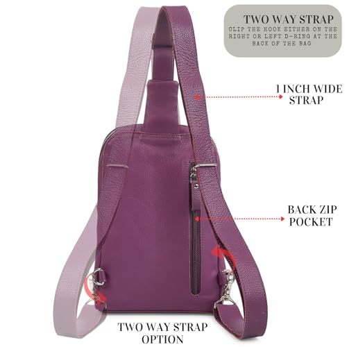 Leather Sling Bag for Women Genuine Crossbody Purse Small Trendy Cross Over Chest with Phone and Credit Card Slots (Amethyst Nappa) - color: Amethyst Nappa
