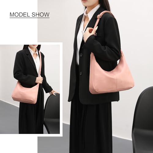 Hobo Bags for Women Foldable Vegan Leather Shoulder Handbag Slouchy Tote Crossbody Purses - color: Pink