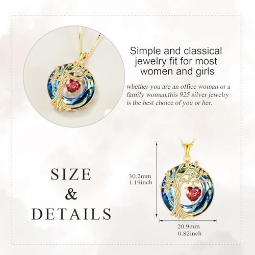 POPLYKE Mothers Day Gifts for Mom Her Wife Tree of Life Necklace 925 Sterling Silver Birthstone Pendant with Crystal Anniversary Birthday Wedding Jewelry for Women - color: 01-Jan-Garnet, style: 18K Gold Plated-Blue Crystal