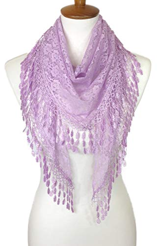 Cindy & Wendy Floral Embroidered Lace Triangle Scarf for Women - color: Lilac