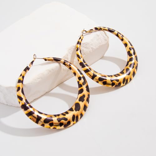 Colorful Large Hoop Earrings for Women Chunky Statement Earrings for Women White Black Red Leopard Hot Pink Earrings Big Hoops Vintage Neon 80s 90s Earrings Chunky Jewelry - style: Leopard Print
