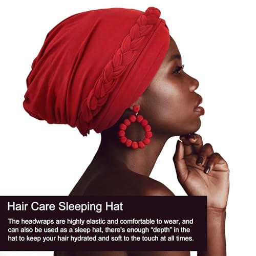 DRESHOW Turban Pre-Tied Twisted Hat Thread African Head Wraps for Black Women Chemo Cancer Cap Braid Hair Cover - color: 1 Pc Twisted Braid: Red
