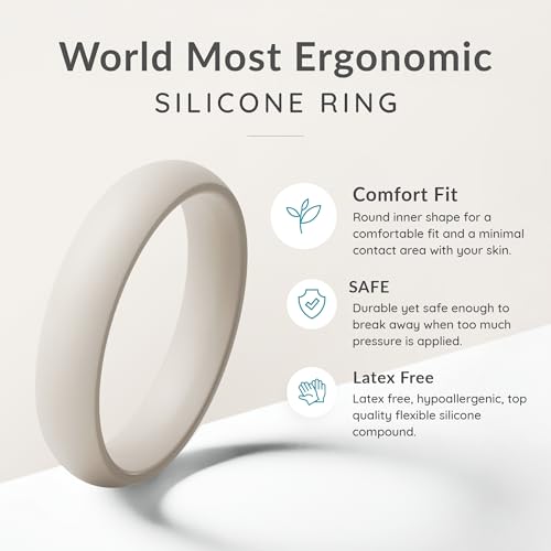 ThunderFit Silicone Bridal Rings Set for Women, 5.5mm Wide, 2mm Thick, Wedding Rubber Bands, Variety Multipack 1-12 - color: Pack E: Charcoal Black, Warm Peach, Cream Beige, Cocoa Brown, Sand Brown, Pure White, size: 4.5 - 5 (15.70mm)