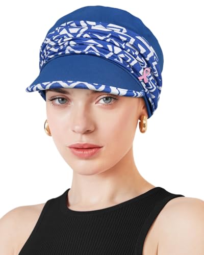 Chemo Headwear Viscose Newsboy Cap for Women Summer Hats - color: Blue Pattern