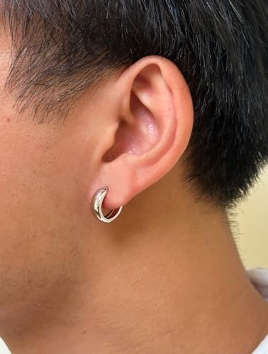 14K Gold Huggie Hoop Earrings (5mm Wide Huggie), Real 14k Gold Hoops - style: White Gold 17mm