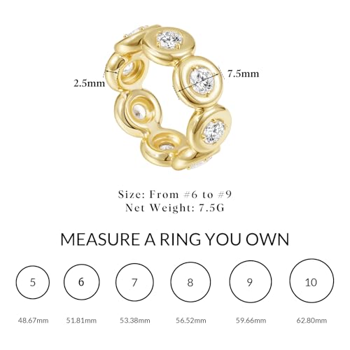 KissYan Band Ring for Women, 14K Gold Plate Dainty Pave Pear or Circle CZ Eternity Thick Chunky Engagement Statement Ring Valentine Fashion Gifts - size: 7, style: Style3