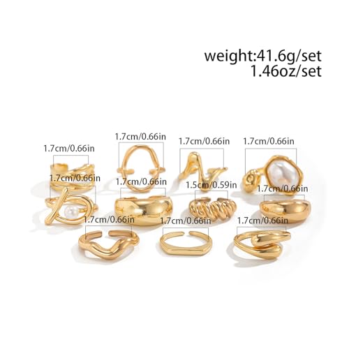Gold Rings for Women Non Tarnish Stackable Rhinestone Moon Star Rings Dainty Stacking Pearl Butterfly Midi Pinky Thumb Joint Finger Knuckle Ring Set Gold Non Tarnish Jewelry Gifts Trendy Stuff - color: Q Chunky Gold Rings 11Pcs