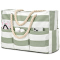 Becokan Beach Bags for Women Canvas Large Beach Tote Bag Zipper Waterproof Sandproof Foldable Swim Pool Bag with 7 Pockets - color: Light Green