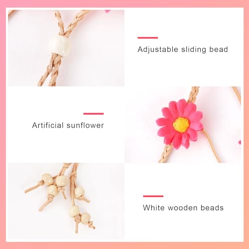 DOCILA Flower Headbands For Women Hippie Floral Hairband Boho Fairy Crown Wedding Parties Outfit Costume Hair Accessories - color: Pink