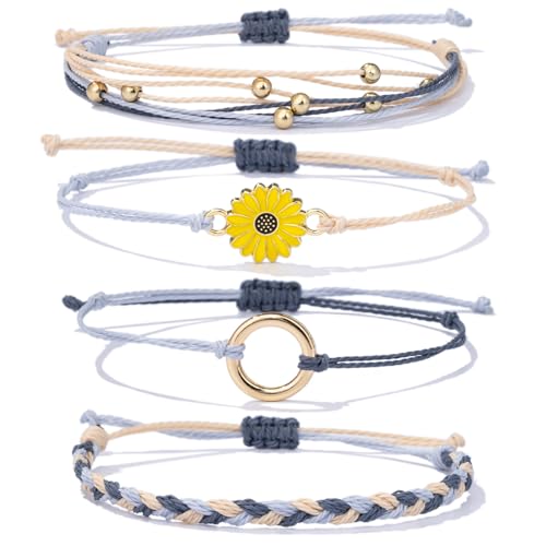 Sunflower Friendship Bracelets Boho Stackable String Bracelets Cute Trendy Gifts for Teen Girls Women - color: Grey Khaki