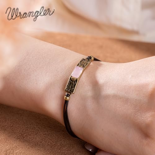 Montana West x Wrangler Faux Leather Wrap Bracelets for Women Western Country Bohemian Cowgirl Turquoise Dainty Jewelry - color: Gold-Pink
