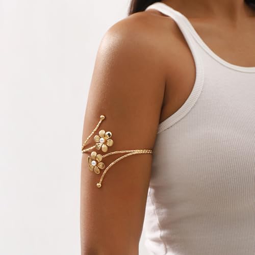 Arm Cuff Jewelry for Women Adjustable Flower Cuff Bangle Bracelet Gold Armband Upper Jewelry Gifts for Women Boho Western Accessories - color: B5:gold flower