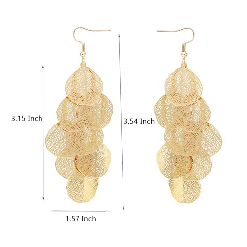Boho Gold Dangle Earrings for Women Trendy Long Drop Chandelier Bohemian Fligree Leaf Earrings Dangling Lightweight Hyopallergenic for Women