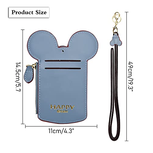 BUUFAN Chic Cute Travel PU Leather Student ID Card Holder Lanyard Neck Pouch Bag With Coin Wallet Purse for Students Women Kids Teens Girls (Blue) - color: Blue