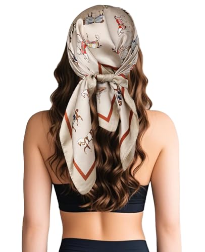 Sumolux Head Hair Scarf for Women Like Satin Silk Scarf Bandana Hair Wrapping Night Large Square Scarves 27.5" - color: White Pony