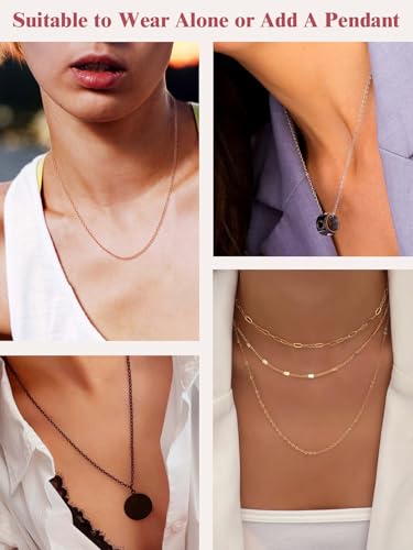 FOCALOOK Womens Chain Necklaces 1mm/1.4mm/2mm Cable Chain Necklace, 316L Stainless Steel Silver/Black/14K Gold/Rose Gold Plated, Hypoallergenic Chains for Pendant,14-30" - color: 1mm Silver, size: 14 Inch