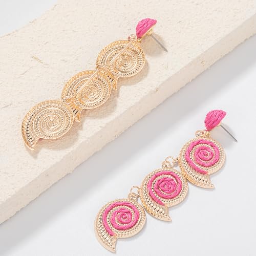 Boho Raffia Earrings Starfish Shell Seashell Dangle Drop Earrings Cute Statemnet Trendy Jewelry Summer Beach Outfits for Women - color: Hot Pink, size: Seashell