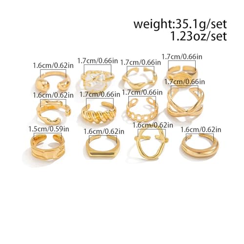 Gold Rings for Women Non Tarnish Stackable Rhinestone Moon Star Rings Dainty Stacking Pearl Butterfly Midi Pinky Thumb Joint Finger Knuckle Ring Set Gold Non Tarnish Jewelry Gifts Trendy Stuff - color: G Chunky Gold Rings 12Pcs