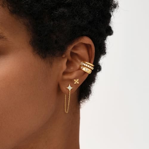 MEVECCO Tiny Beads Stud Earrings for Women 18K Gold Plated Stud Earrings Dainty Pave CZ Mini Cute Flower Simple Delicate Minimalist Stud Earrings Gift for Her