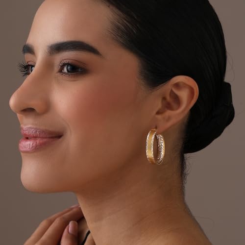 LeCalla 925 Sterling Silver Hoop Earrings for Women | 14K Gold-Plated & Rose Gold-Plated Diamond-Cut Hoop Earrings | Textured Click-Top Hoops Earring Jewelry - color: Silver DC Textured-30MM