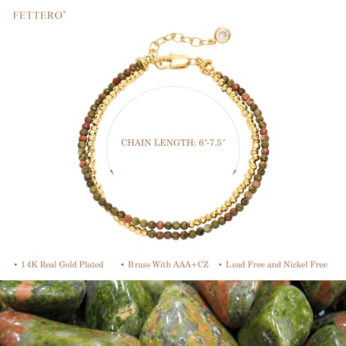 Fettero Beaded Bracelets for Women Charm Natural Stone Handmade Beads White Gold Plated Dainty Gold Bracelets Non Tarnish Boho Summer Beach Vacation Jewelry - color: Mixed-beaded
