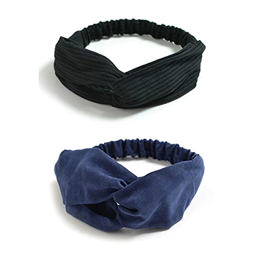 DRESHOW 10 Pack Boho Headbands for Women Girls Elastic Back Criss Cross Hair Band Twisted Head Wrap Solid Hair Accessories - color: 10 Pack Da