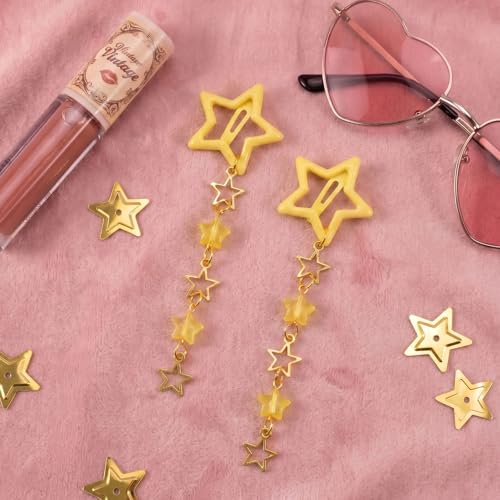 Pndeyo 2pcs Star Tassels Hair Clips for Women, Non-Slip 2000s Y2K Hair Snap Barrettes, Cute Star Beaded Pendant Hair Pin Accessories for Braid Long Short Thin Thick Hair- Yellow - color: Yellow-2pcs