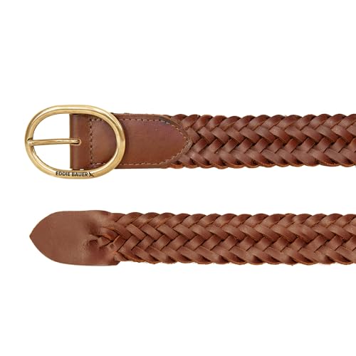 Eddie Bauer Women's Casual Leather Belts with Durable Metal Buckle - color: Center Bar Woven - Tan, size: Large