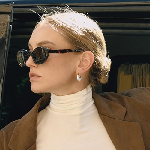 Fullpop Vintage Earrings for Women, Chunky 14K Gold Plated Resin Hoop Earrings Lightweight Hollow Drop Earrings Hypoallergenic Earrings for Women Vintage Anthropologie Jewelry Gifts for Women - size: U Shape-White