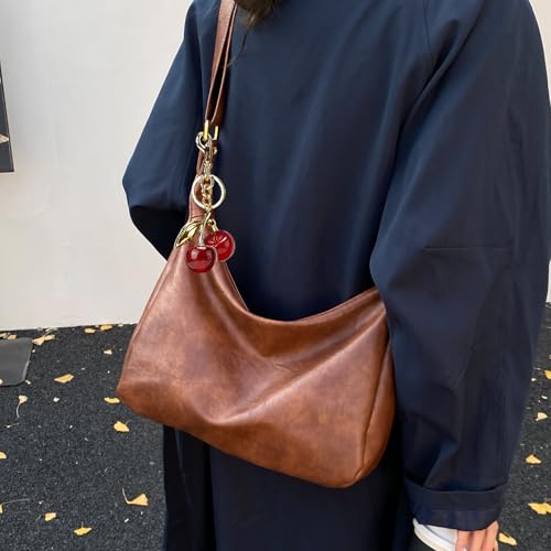 Hobo Bags for Women Leather,Foldable Slouchy Shoulder Purse Crossbody Handbag,Soft Vegan Brown Tote Casual Everyday Handbags - color: Wy22 Upgraded Brown