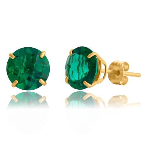 10k Gold 8mm Round Birthstone Stud Earrings for Women by MAX + STONE - color: Created Emerald
