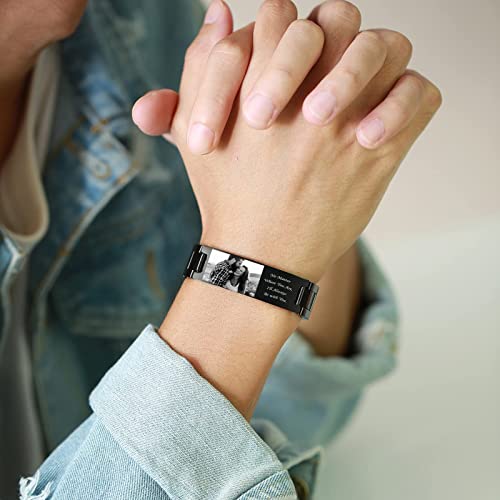 Custom Mens Bracelet Personalized Watch Band Engraved Name Bracelets for Men Customized ID Cuff Wristband Gift for Dad Husband - style: Black - 1.5cm_new