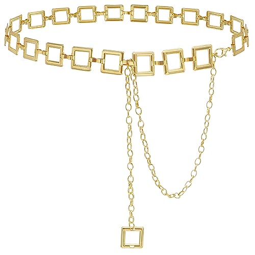 Women's Chain Belt Metal Waist Belt Chunky Belly Link Belt - color: 23025 Gold, size: XL: 59 in