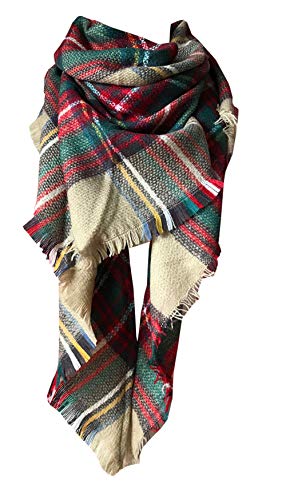 Wander Agio Womens Warm Long Shawl Winter Wraps Large Scarves Knit Cashmere Feel Plaid Triangle Scarf - color: Camel Colour 7