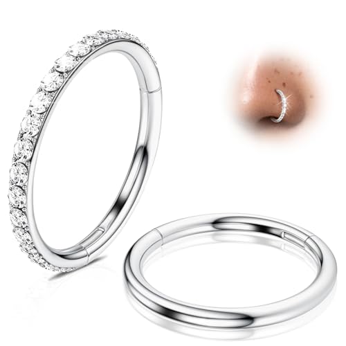 2Pcs Nose Ring Hoop Set: 14G 16G 18G 20G 316L Surgical Steel Septum Rings Hypoallergenic Body Jewelry 6/7/8/9/10/12MM Cartilage Earrings for Women Men - color: Silver-Single+Single CZ