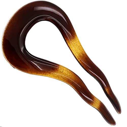 Camila Paris CP2639 French Twist Stick Clip Pins, Tortoise Shell, Wavy Hair Pin U-Shaped Hair Fork for Girls Spiral Updo Chignon Bun Holder, Flexible Styling Hair Accessories for Women, Made in France - color: 2-Prong Tortoise Shell