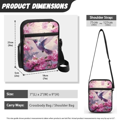 Womens Crossbody Bag Cell Phone Purse Wallet Small Shoulder Handbag for Workout Travel Gym - color: Hummingbird Floral
