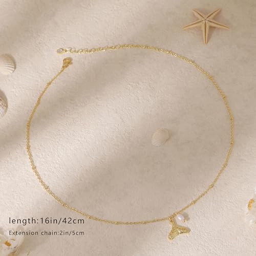Ewrkbr Gold Necklace for Women,14K Gold Plated Shell Starfish Beach Necklaces Cute Boho Pendant Necklace Fashion Summer Waterproof Pearl Jewelry for Women - color: NK-fishtial