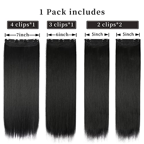Black Hair Extensions Straight Clip in Hair Extensions Clip ins - Soft and Thick (20 Inches, 4Pcs, #1B) - color: 1B# - Black