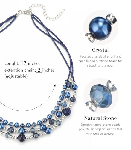 Noessla Beaded Statement Necklaces for Women Layered Chunky Bead Necklace Fashion Costume Jewelry Gifts for Mom - color: Blue