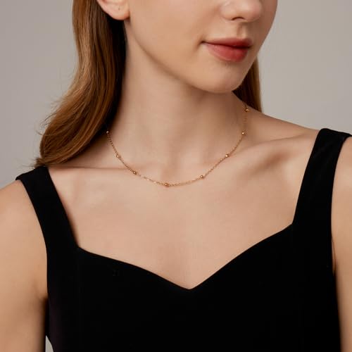 NONAMOIS Gold Chain Necklace for Women Dainty 18K Gold Plated Thin Satellite Beaded Turquoise Necklace Simple Layered Boho Jewelry Christmas Gifts - color: Beaded-Gold