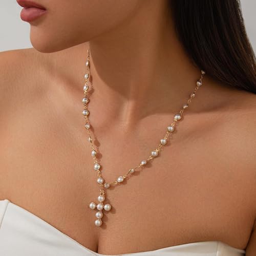 Chunky Cross Necklace for Women Chunky Gold Necklace Statement Cross Pendant Vintage Toggle Clasp Necklace Jewelry for Women - color: H1:Gold Cross Necklace