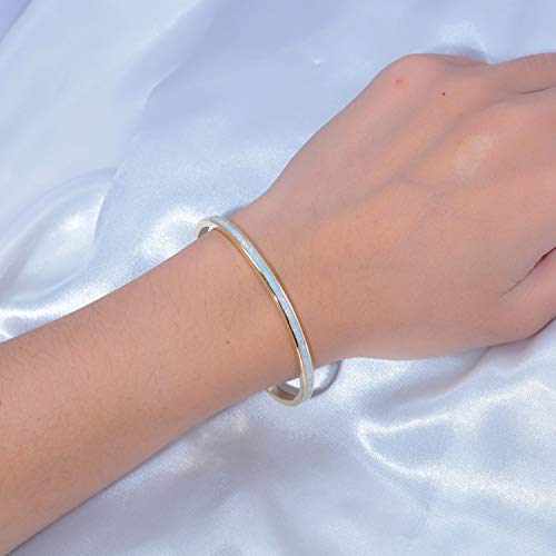 CiNily Womens Cuff Bracelet,Opal Bangle Bracelets Gold Plated Hypoallergenic Ladies Gemstone Open Cuff Bangle Bracelet - color: thin open cuff bracelet-yellow color