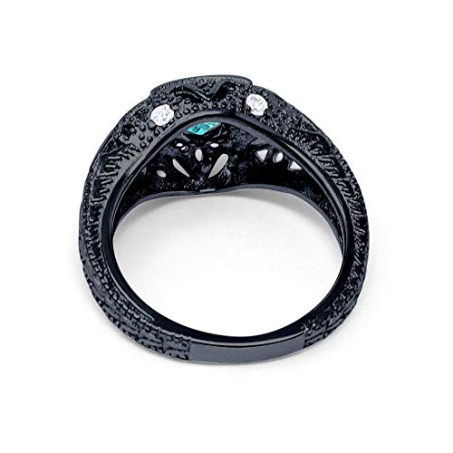 Blue Apple Co. Art Deco Ring Round Cubic Zirconia Leaf Filigree Design Split Shank Twisted Band Bridal Statement Wedding Engagement Rings For Women 925 Sterling Silver Gifts For Her - color: Black Tone, Simulated Paraiba Tourmaline CZ