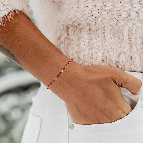 Dremmy Studios Gold Bracelet for Women 18K Gold Plated Dainty Paperclip Cubic Zirconia Disc Coin Star Cable Satellite Bead Pearl Simple Boho Minimalist Stacking Layered Link Jewelry Gift - color: CZ Rose